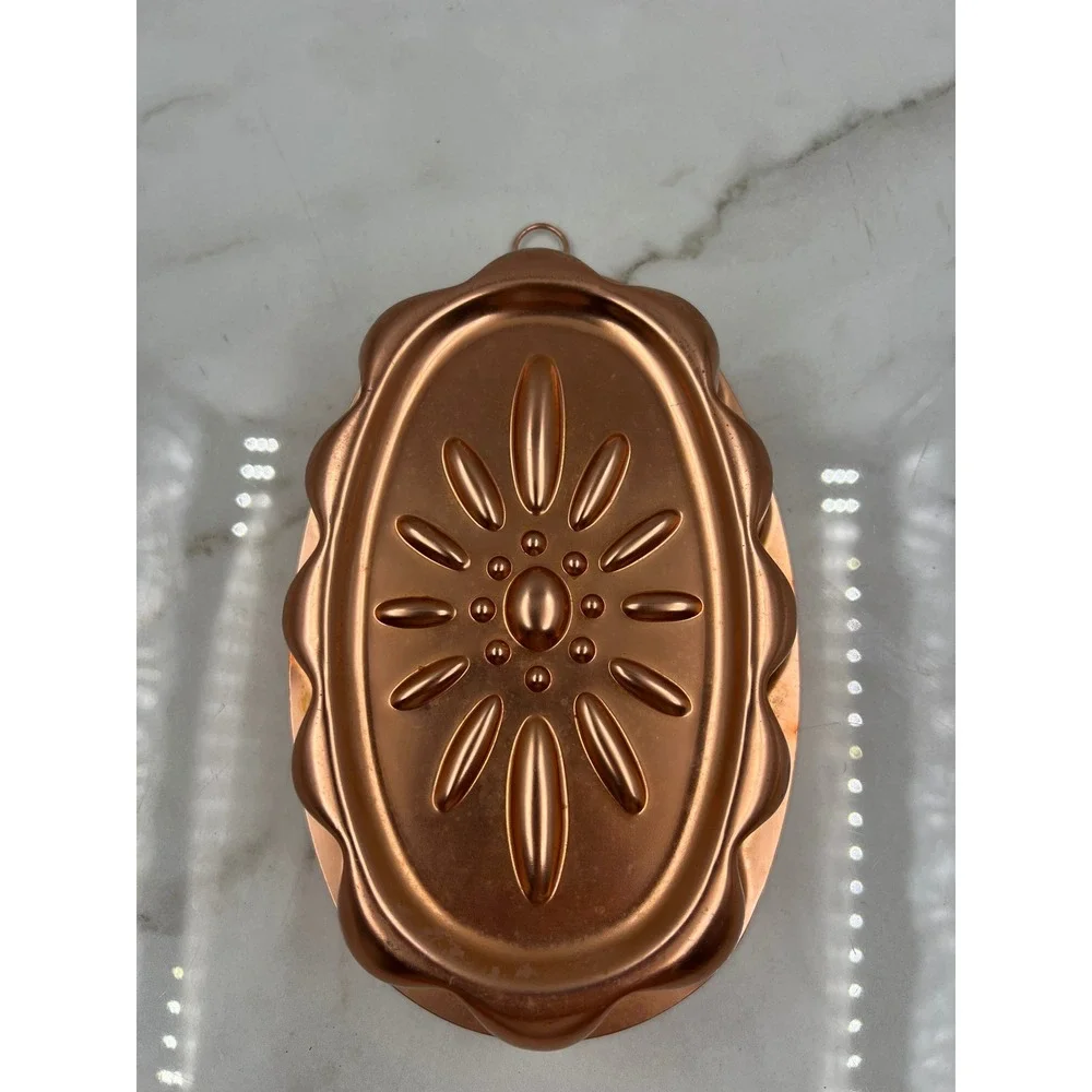 Vintage Spring Copper Jello Mold 3 Cup Oval Sunburst Floral Wall Decor Pan